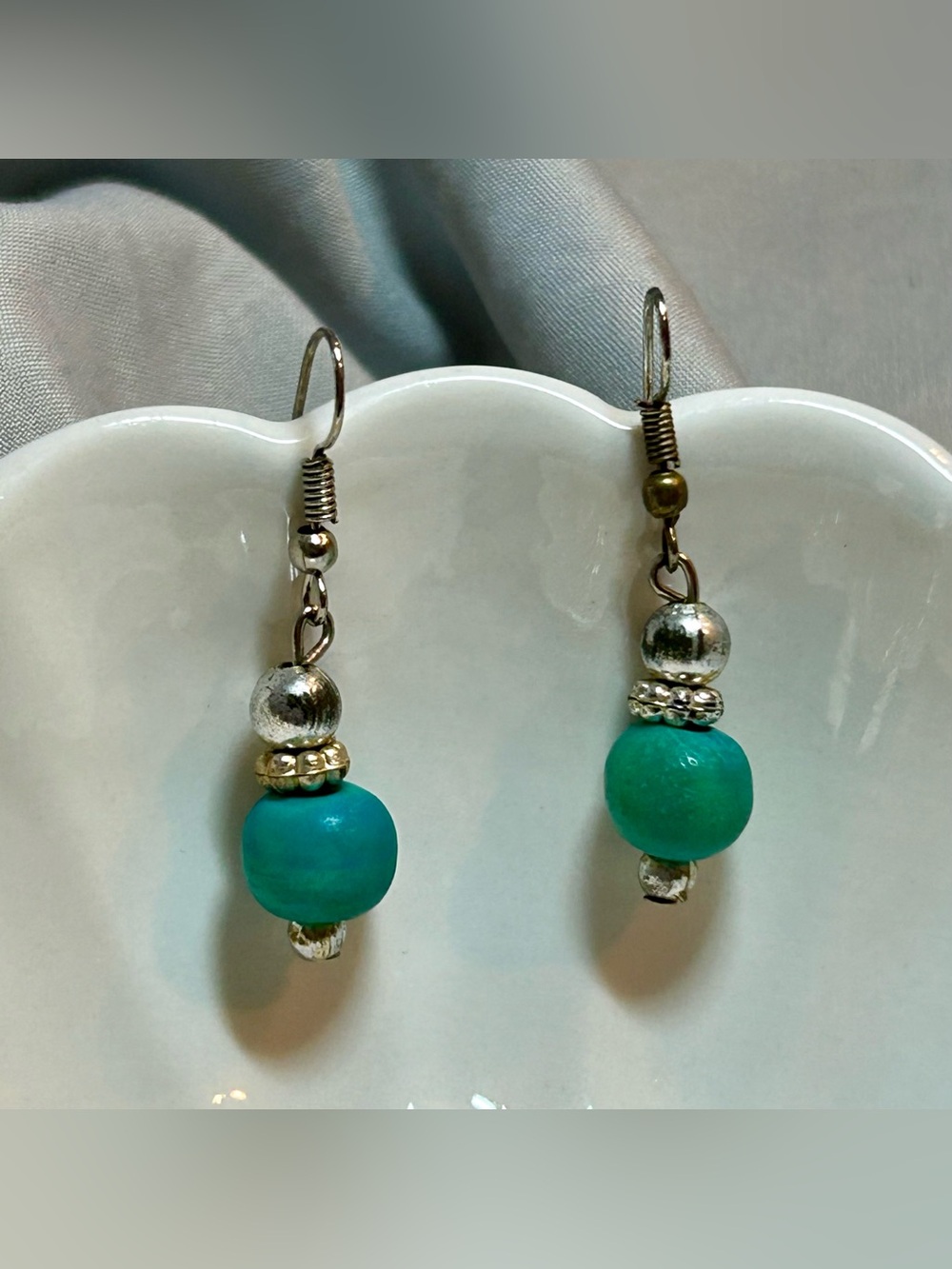 Turquoise Bead Drop Earrings - Unbranded